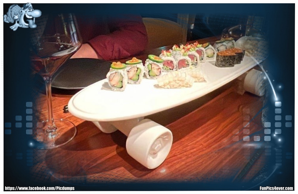 Skateboard Sushi - na ob das ein Genuss wird? Ist eben alles Geschmackssache.