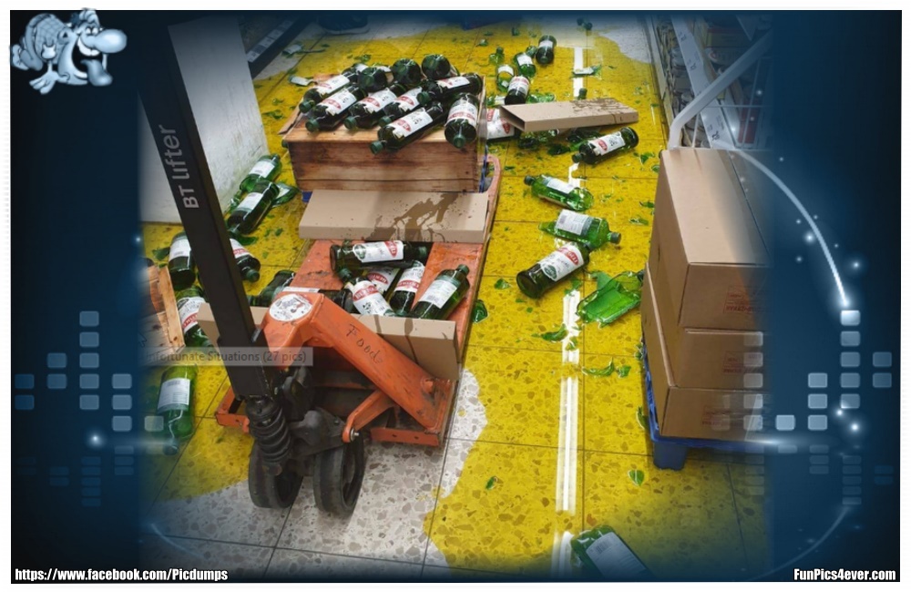 Hubwagen Fail - das ist aber auch eine schöne Sauerei. Wer räumt das denn wieder auf?