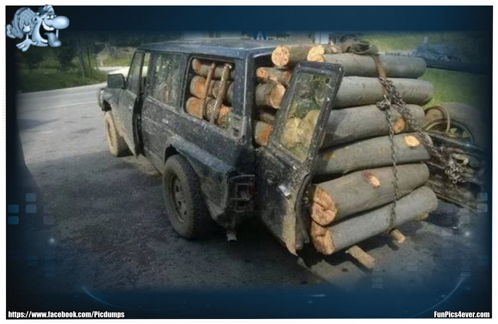 Holz Transport - hier wurde aber auch alles verladen, was da war. Ob das gut geht?