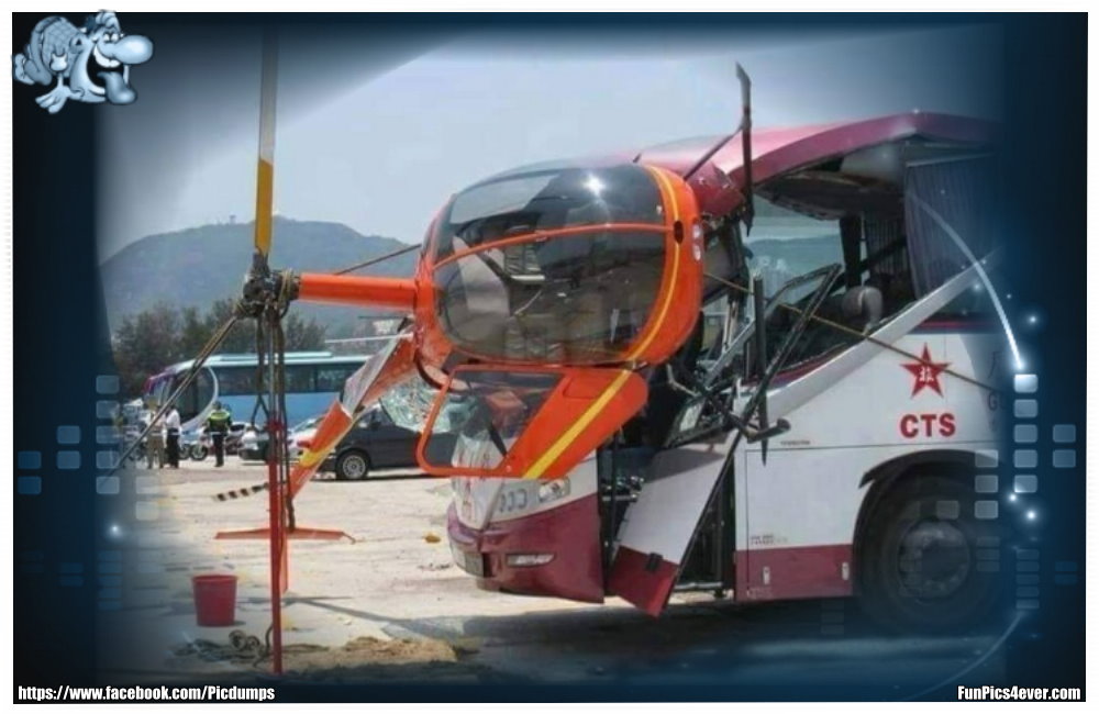 Was für ein spektakulärer Helikopter Crash. Damit ha der Busfahrer nicht gerechnet.