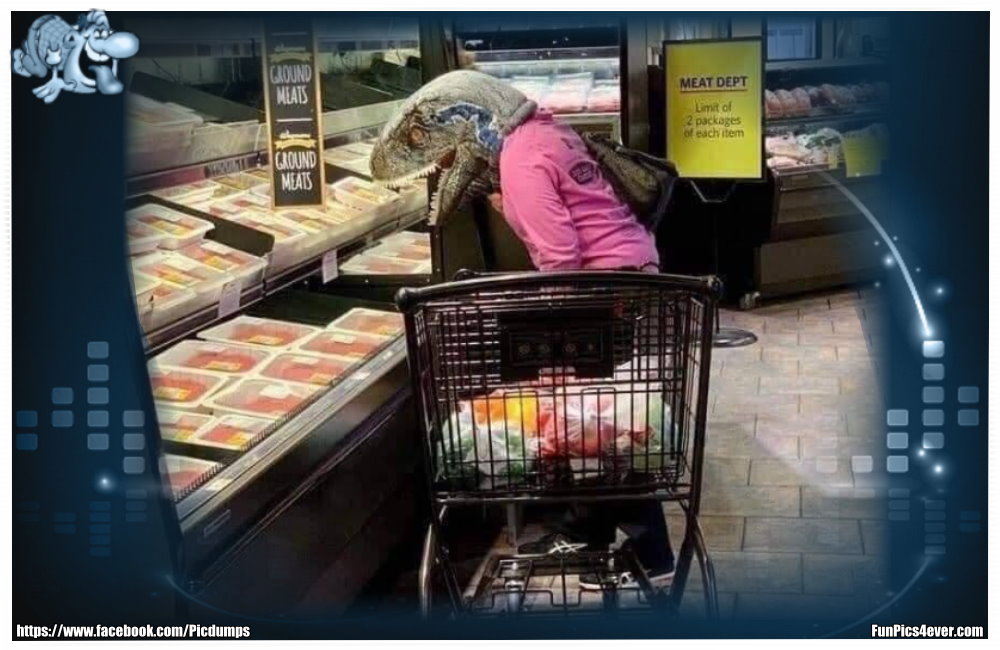 In diesem Supermarkt kauft der Dino noch selber ein. Wie cool ist das denn?